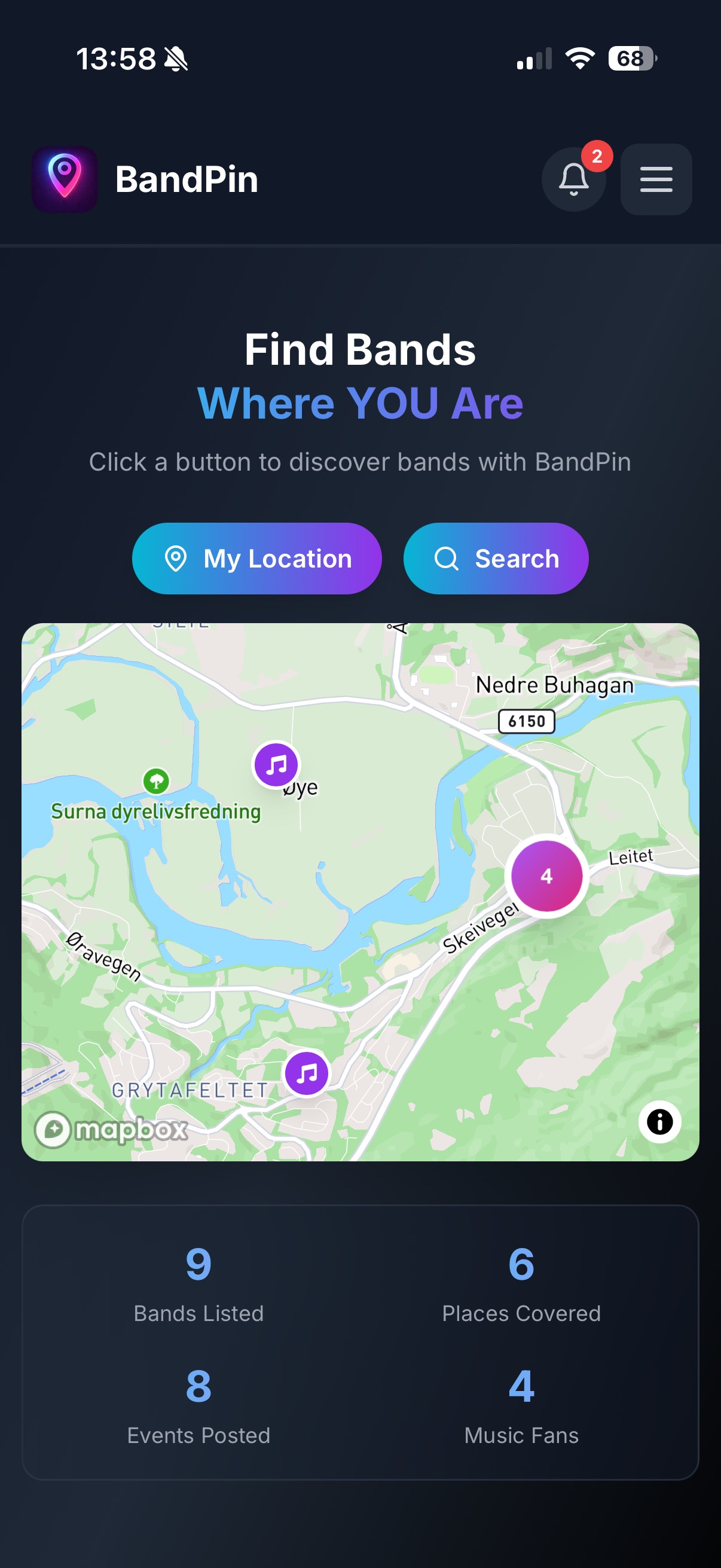 BandPin discover screen